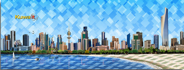 An abstract portrait of Kuwait City in a beautiful panoramic photography. لوحة تجريدية لمدينة الكويت بصورة بانورامية جميلة
