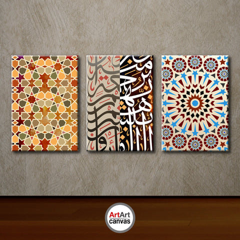 Three Modern Artworks  printed on canvas panels